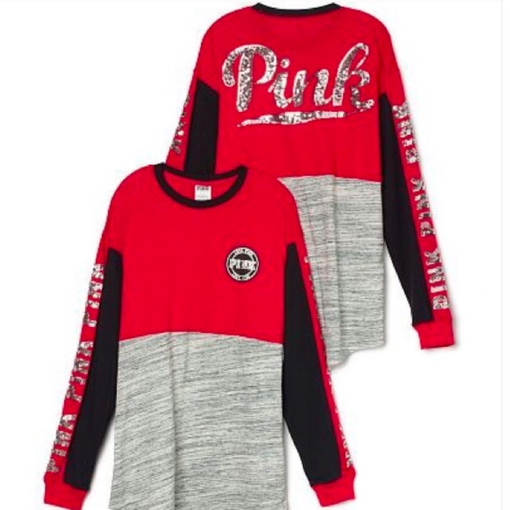 **RARE** VS Pink Long Sleeve Crew Neck Top - Silver Bling - Size Medium